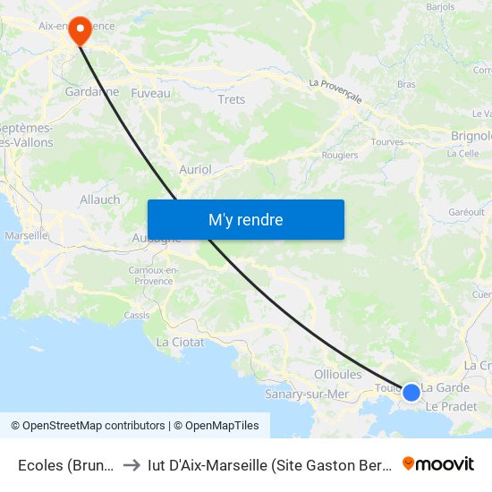 Ecoles (Brunet) to Iut D'Aix-Marseille (Site Gaston Berger) map