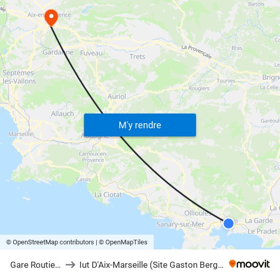 Gare Routiere to Iut D'Aix-Marseille (Site Gaston Berger) map