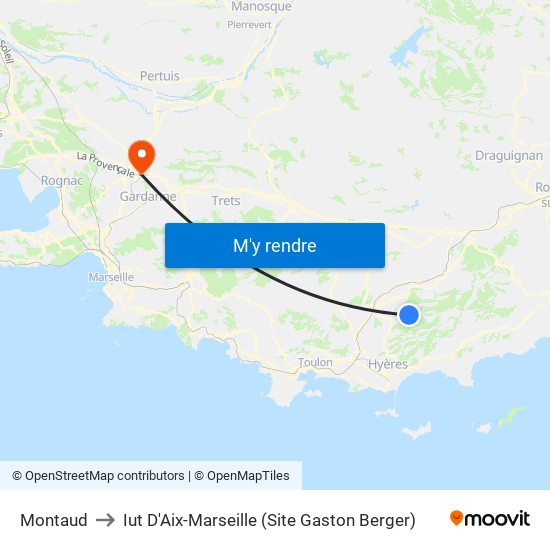 Montaud to Iut D'Aix-Marseille (Site Gaston Berger) map