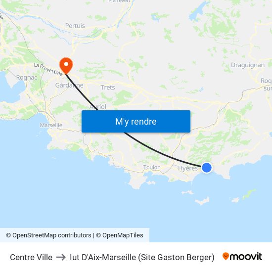 Centre Ville to Iut D'Aix-Marseille (Site Gaston Berger) map