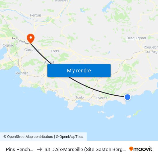 Pins Penches to Iut D'Aix-Marseille (Site Gaston Berger) map