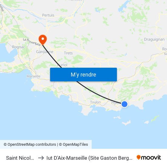Saint Nicolas to Iut D'Aix-Marseille (Site Gaston Berger) map