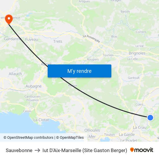 Sauvebonne to Iut D'Aix-Marseille (Site Gaston Berger) map
