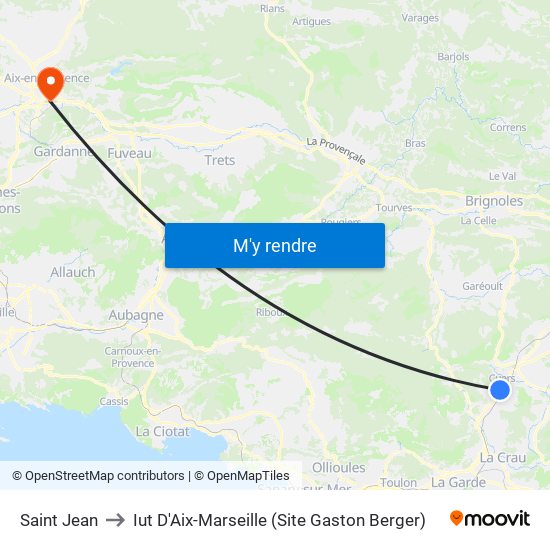 Saint Jean to Iut D'Aix-Marseille (Site Gaston Berger) map