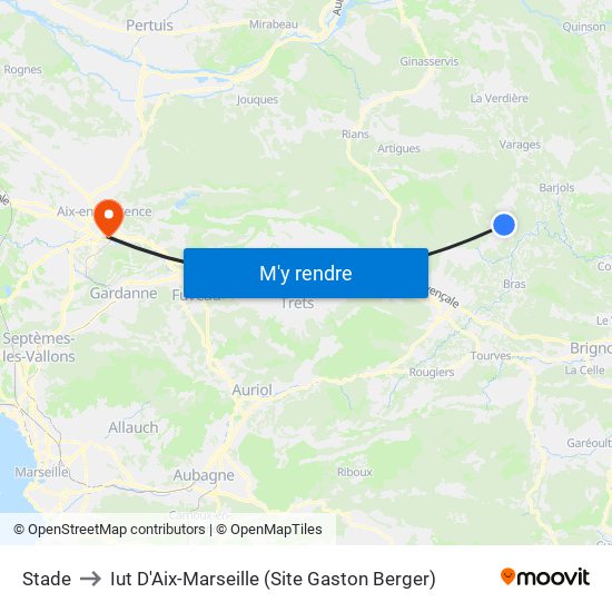 Stade to Iut D'Aix-Marseille (Site Gaston Berger) map