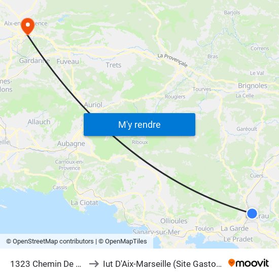 1323 Chemin De Hyeres to Iut D'Aix-Marseille (Site Gaston Berger) map