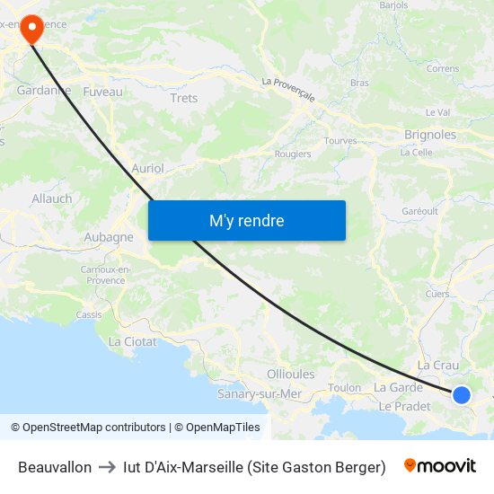 Beauvallon to Iut D'Aix-Marseille (Site Gaston Berger) map