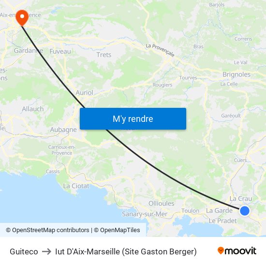 Guiteco to Iut D'Aix-Marseille (Site Gaston Berger) map