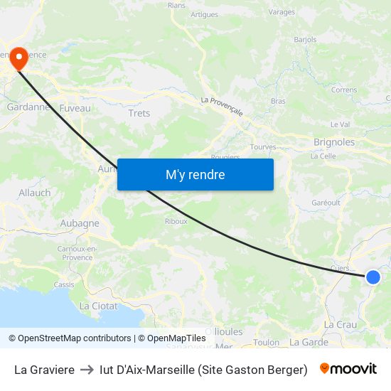 La Graviere to Iut D'Aix-Marseille (Site Gaston Berger) map