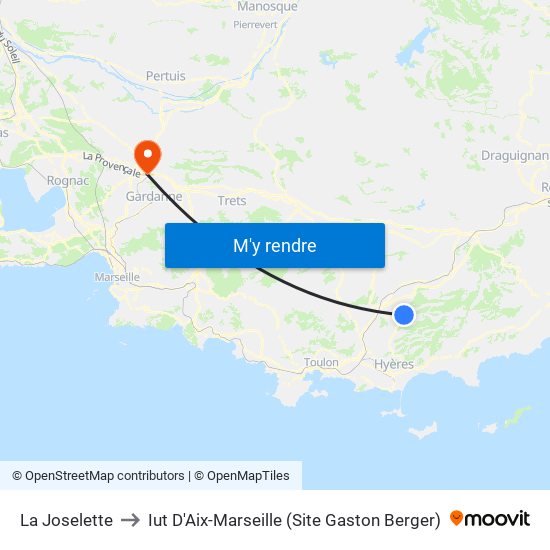 La Joselette to Iut D'Aix-Marseille (Site Gaston Berger) map