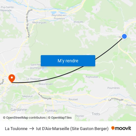 La Toulonne to Iut D'Aix-Marseille (Site Gaston Berger) map