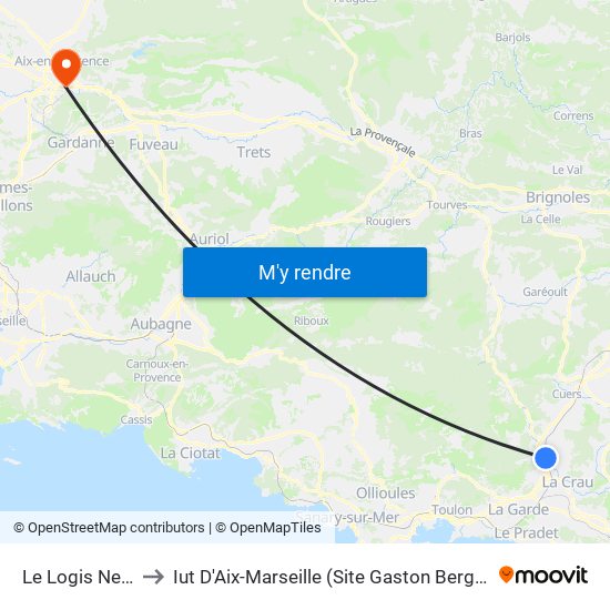 Le Logis Neuf to Iut D'Aix-Marseille (Site Gaston Berger) map