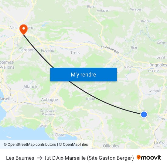 Les Baumes to Iut D'Aix-Marseille (Site Gaston Berger) map