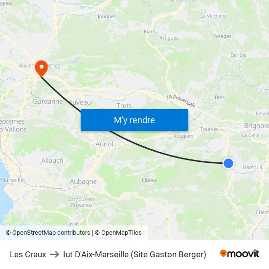Les Craux to Iut D'Aix-Marseille (Site Gaston Berger) map