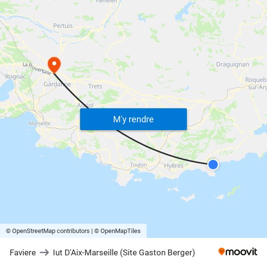 Faviere to Iut D'Aix-Marseille (Site Gaston Berger) map