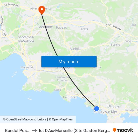 Bandol Poste to Iut D'Aix-Marseille (Site Gaston Berger) map