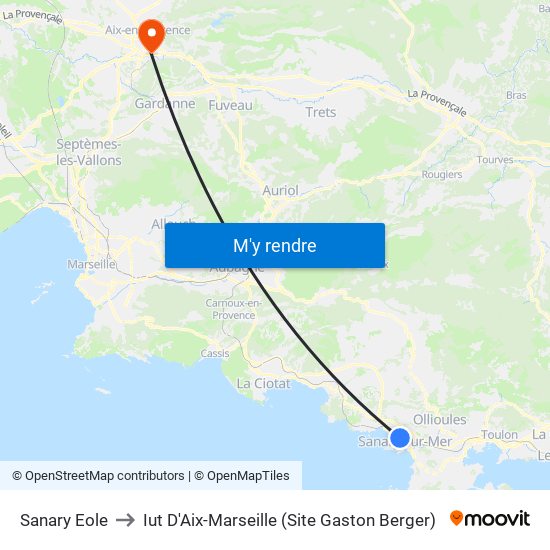 Sanary Eole to Iut D'Aix-Marseille (Site Gaston Berger) map