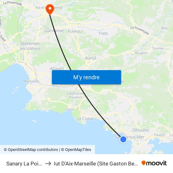 Sanary La Pointe to Iut D'Aix-Marseille (Site Gaston Berger) map