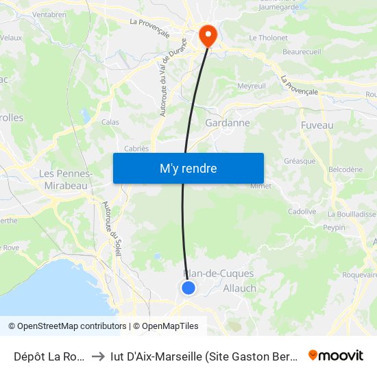 Dépôt La Rose to Iut D'Aix-Marseille (Site Gaston Berger) map
