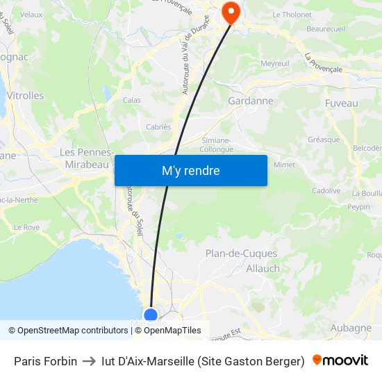 Paris Forbin to Iut D'Aix-Marseille (Site Gaston Berger) map
