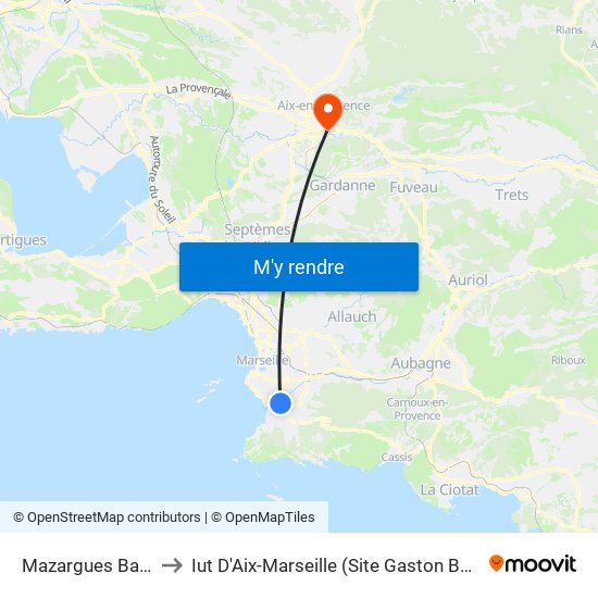 Mazargues Barral to Iut D'Aix-Marseille (Site Gaston Berger) map
