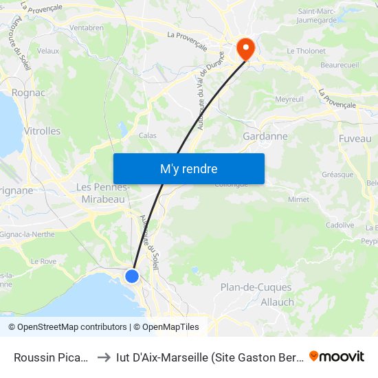 Roussin Picaron to Iut D'Aix-Marseille (Site Gaston Berger) map
