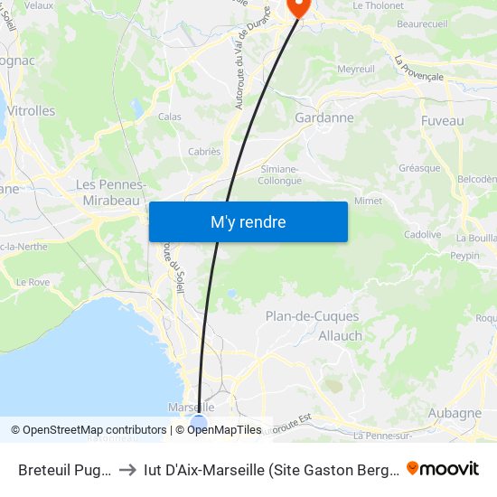 Breteuil Puget to Iut D'Aix-Marseille (Site Gaston Berger) map