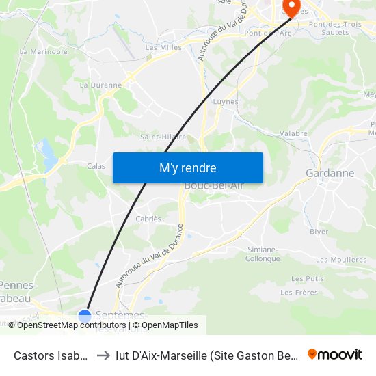 Castors Isabella to Iut D'Aix-Marseille (Site Gaston Berger) map