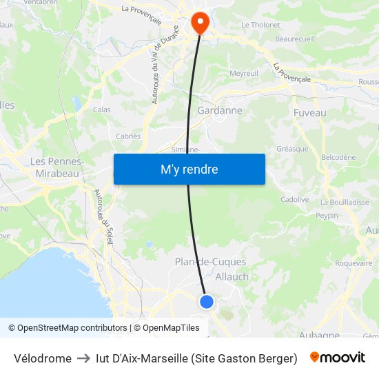 Vélodrome to Iut D'Aix-Marseille (Site Gaston Berger) map