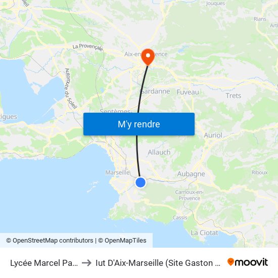 Lycée Marcel Pagnol to Iut D'Aix-Marseille (Site Gaston Berger) map