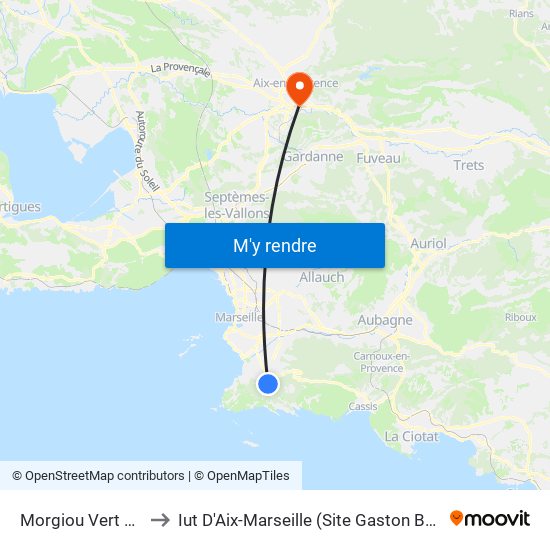 Morgiou Vert Plan to Iut D'Aix-Marseille (Site Gaston Berger) map