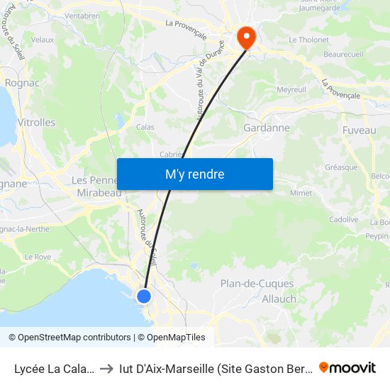 Lycée La Calade to Iut D'Aix-Marseille (Site Gaston Berger) map