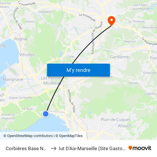 Corbières Base Nautique to Iut D'Aix-Marseille (Site Gaston Berger) map