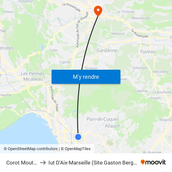 Corot Moutte to Iut D'Aix-Marseille (Site Gaston Berger) map