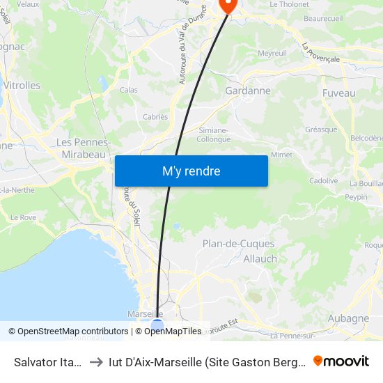 Salvator Italie to Iut D'Aix-Marseille (Site Gaston Berger) map