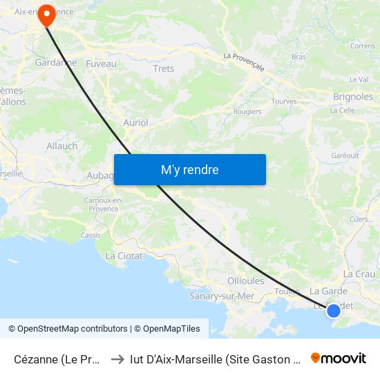 Cézanne (Le Pradet) to Iut D'Aix-Marseille (Site Gaston Berger) map