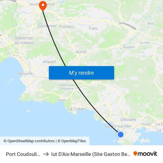 Port Coudoulière to Iut D'Aix-Marseille (Site Gaston Berger) map