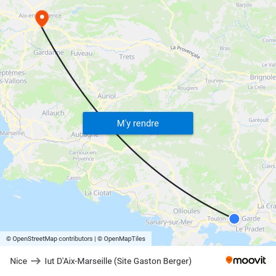 Nice to Iut D'Aix-Marseille (Site Gaston Berger) map