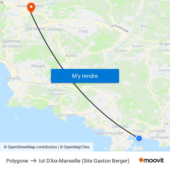 Polygone to Iut D'Aix-Marseille (Site Gaston Berger) map