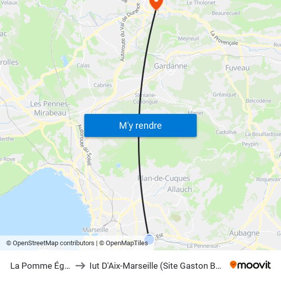 La Pomme Église to Iut D'Aix-Marseille (Site Gaston Berger) map