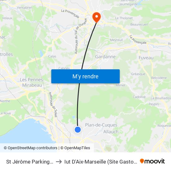 St Jérôme Parking Relais to Iut D'Aix-Marseille (Site Gaston Berger) map