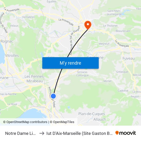 Notre Dame Limite to Iut D'Aix-Marseille (Site Gaston Berger) map