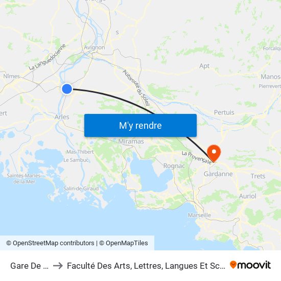 Gare De Tarascon to Faculté Des Arts, Lettres, Langues Et Sciences Humaines - Site Schuman map