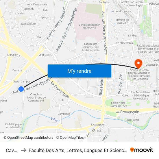 Cavaliers to Faculté Des Arts, Lettres, Langues Et Sciences Humaines - Site Schuman map