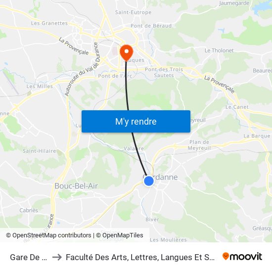 Gare De Gardanne to Faculté Des Arts, Lettres, Langues Et Sciences Humaines - Site Schuman map