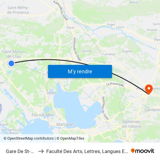Gare De St-Martin-De-Crau to Faculté Des Arts, Lettres, Langues Et Sciences Humaines - Site Schuman map