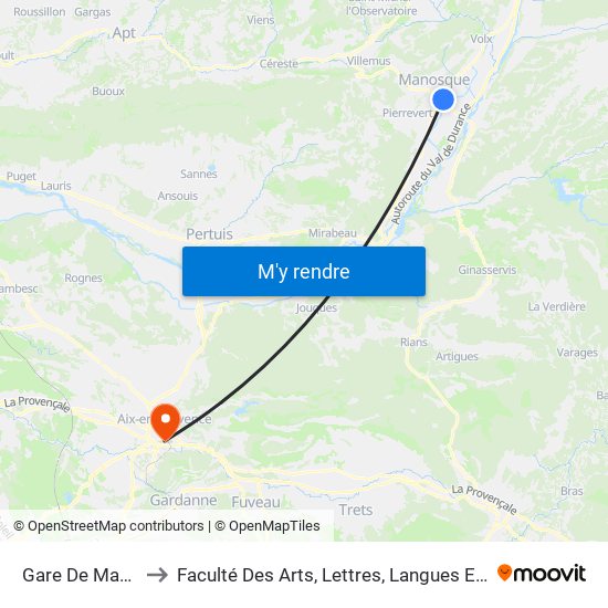Gare De Manosque-Gréoux to Faculté Des Arts, Lettres, Langues Et Sciences Humaines - Site Schuman map
