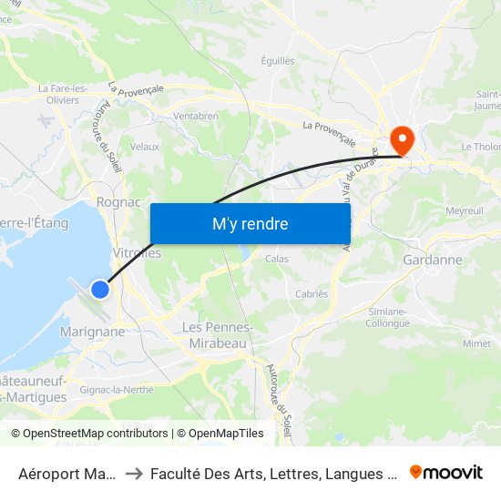 Aéroport Marseille-Provence to Faculté Des Arts, Lettres, Langues Et Sciences Humaines - Site Schuman map