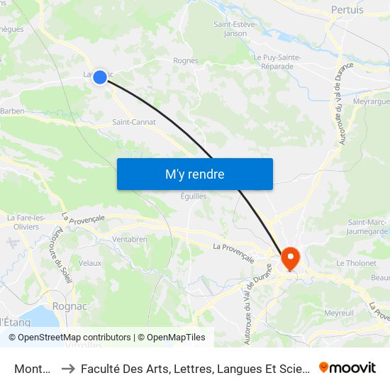 Montée D'Aix to Faculté Des Arts, Lettres, Langues Et Sciences Humaines - Site Schuman map