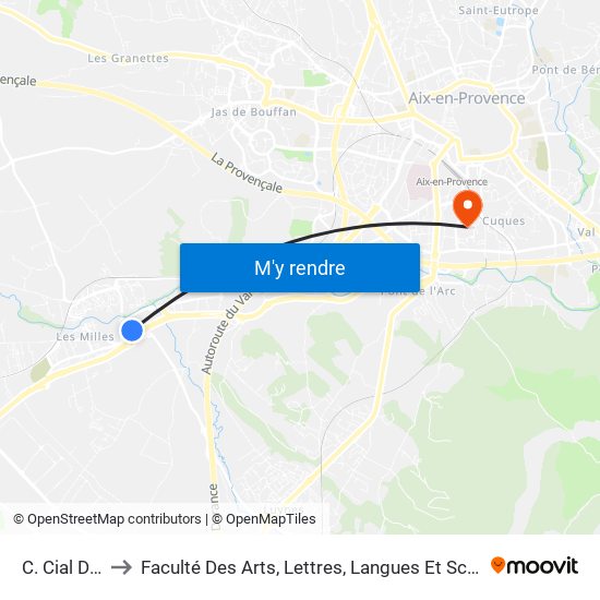 C. Cial Des Milles to Faculté Des Arts, Lettres, Langues Et Sciences Humaines - Site Schuman map